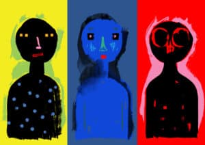 Colorful Triptych, Three Cartoon Characters on Bright Colors - Psychotherapist shares insights on Inside Out, original Pixar movie 9 years laters