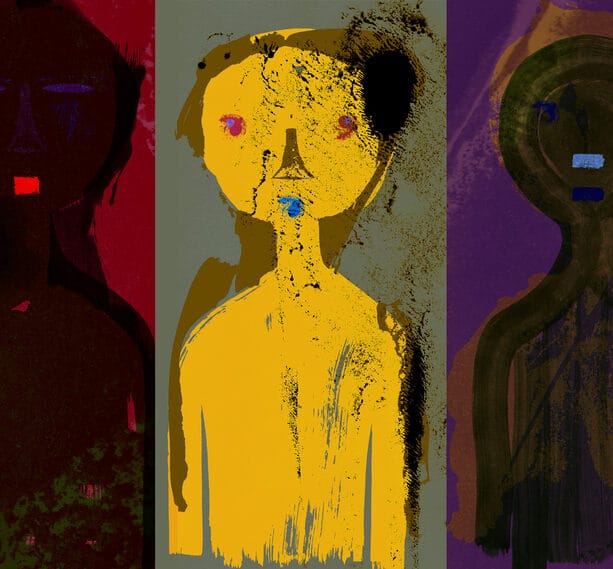 Upper Bodies of Three Abstract People with Grunge Texture representing insights on Inside Out 2 by childhood trauma therapist, Annie Wright