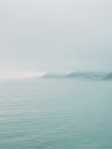 Misty seascape morning fog ocean