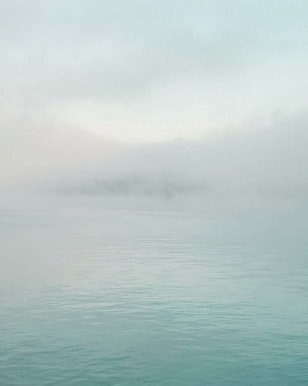 Misty seascape morning fog ocean
