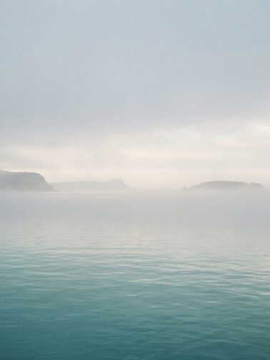 Misty seascape morning fog ocean