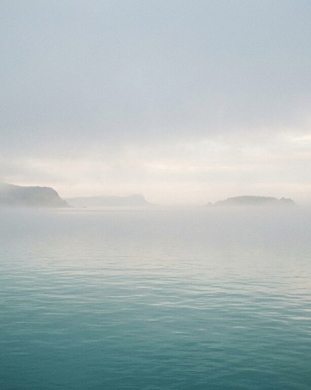 Misty seascape morning fog ocean