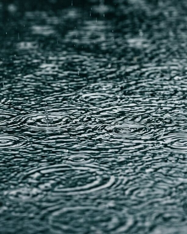 Rain drops on water surface